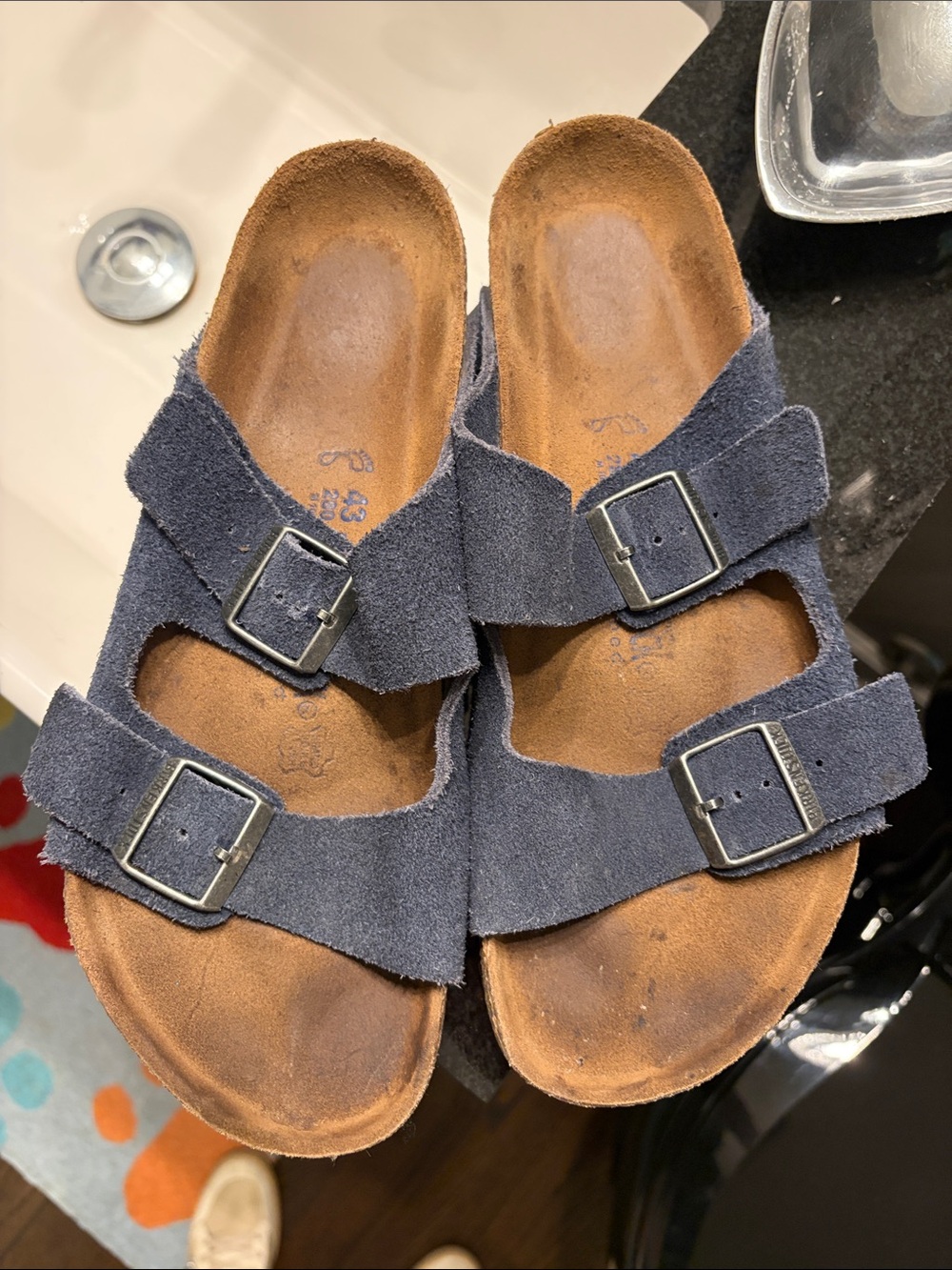 Men’s Birkenstock Suede Double Strap Sandals in Navy Blue size 43 / US 10